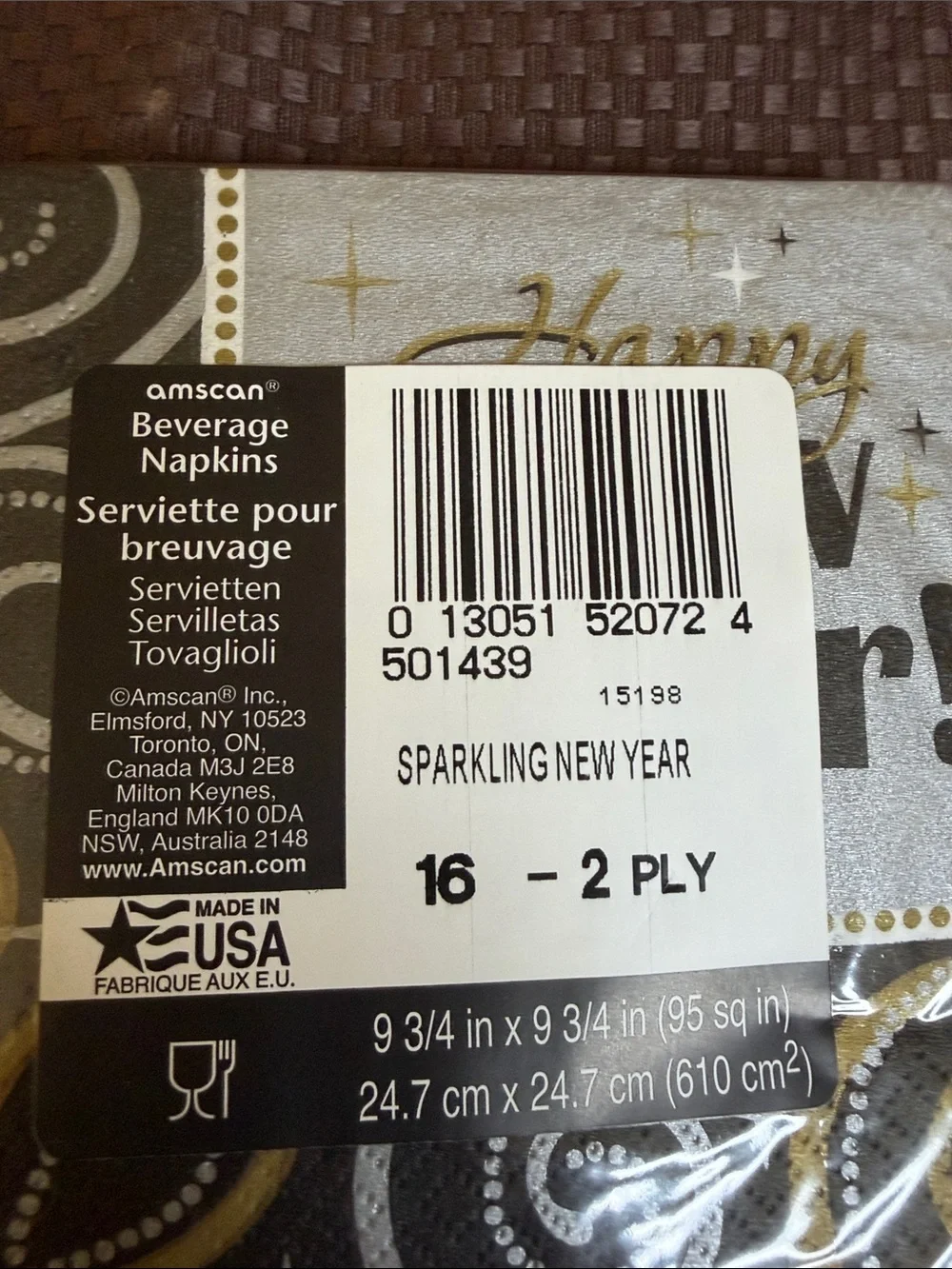 Vintage NWT Amscan Gold, Black & White New Year Beverage Napkin Duo